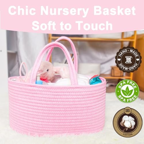 ABenkle Diaper Caddy Organizer, Boho Rustic Cotton Rope Nursery Baby Basket, Changing Table Organizer for Baby Diaper Storage and Baby Shower - Image 6