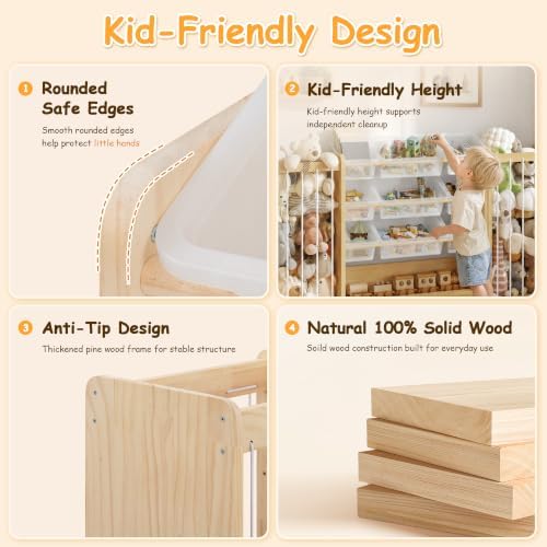 Anmon 3-in-1 Montessori Toy Organizer with Bookshelf, 9 Clear Bin & Plush Storage (64.2" W) - Image 7
