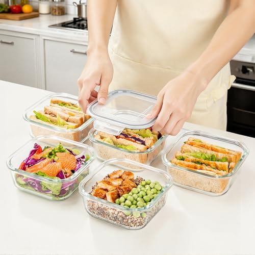 Vtopmart 5Pack 27oz Glass Food Storage Containers with Lids, Grey - Image 5