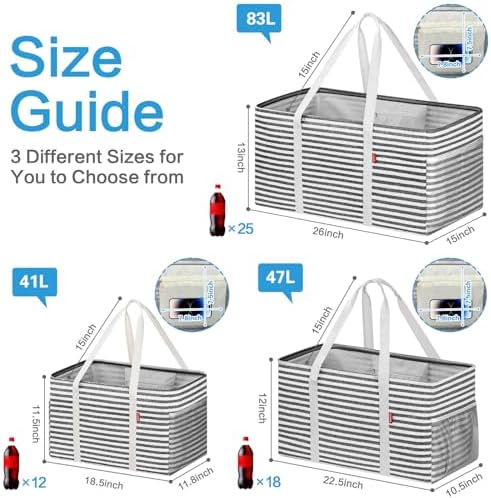 LHZK Standing Extra Large Utility Tote Bag with Metal Wire Frame and the Sides Rinforced, Extra Large Tote Bag with Handle, Reusable Grocery Bags Foldable, Beach Bag, Car Tote, Black - Image 4