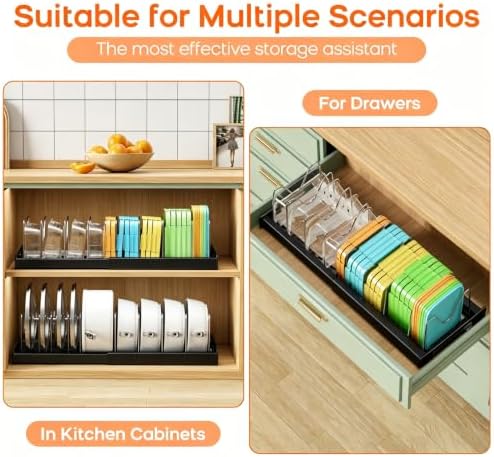 Nigelia Pots and Pans Organizer for Under Cabinet 22" Expandable Food Storage Container Lid Organizers with 10 Adjustable Dividers Pot and Pan Lid Holders Rack Inside Cabinet&Kitchen Countertop(Black) - Image 2