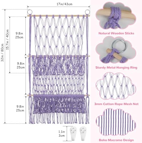 2 Tier Stuffed Animal Storage Net Large Boho Stuffy Plushies Storage,Purple - Image 3