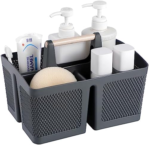 rejomiik Portable Plastic Shower Caddy with Bamboo Handle, Grey by rejomiik