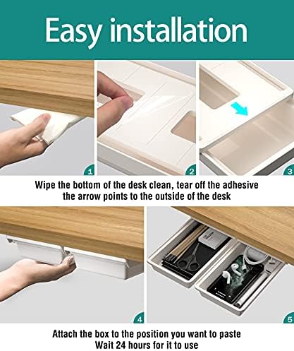 SVNNELP 2Pack Under Table Desk Drawer Storage Organizer Slide Out, Hidden Self-Adhesive Under Desktop Pencil Tray Drawer for Office,Classroom,Kitchen(S/white） - Image 7