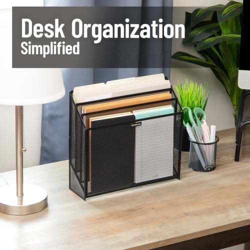 Mind Reader Vertical File Storage, Desktop Organizer, Workspace, Office, Metal Mesh, 12.5"L x 3.75"W x 11.5"H, Black - Image 2
