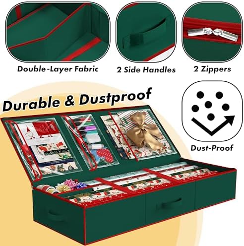 Simple Houseware 41.5" Wrapping Paper Organizer, Fits 40 Rolls, Green - Image 3