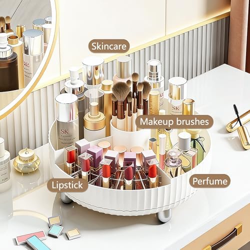 360 Rotating Makeup Perfume Organizer Skincare with Divider, Large White - Image 3
