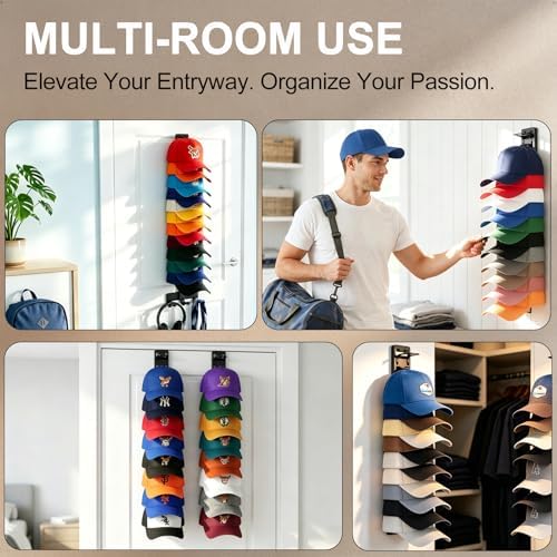 Hat Organizer for Baseball Caps 2 Pack, Hat Rack for Wall, Hat Storage, Hat Holder with Strong Adhesive and Screws (Black) - Image 6
