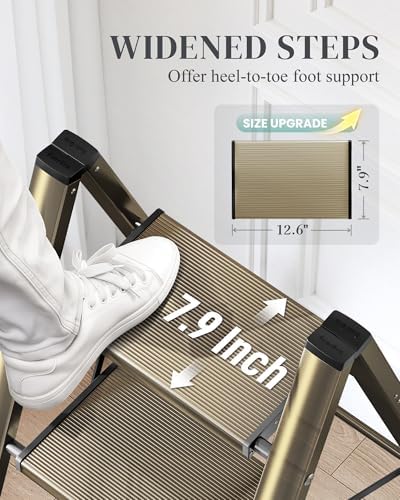 4 Step Ladder, Foldable Aluminum Step Stool with Anti-Slip Pedal - Image 4