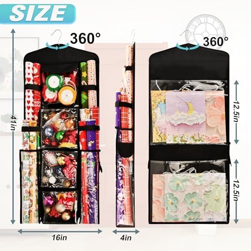 Wrapping Paper Storage Organizer, Double-Sided Gift Wrap Holder, 360° Rotating Gift Bag Storage Organizer for Your Craft, Accessories, Gift Warp Supply, Wrap Ribbon and Stationery - Image 2