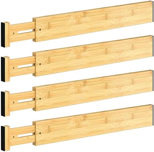 4 Pack Bamboo Drawer Dividers 17-22" Adjustable Kitchen Organizer, Natural by Unknown