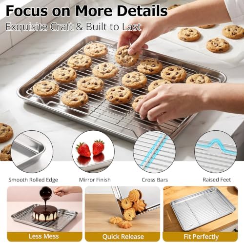 Onader Stainless Steel Half Baking Sheet Pan with Wire Rack Set, 18x13 Inch - Image 5