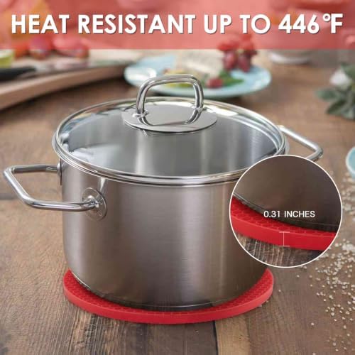 Silicone Trivets for Hot Pots and Pans - 4PCS Heat Resistant Oversized Silicone Pot Holders Hot Pads for Kitchen, Multipurpose Round Trivet Mat, Spoon Holder & Jar Opener, Drying Mat（Red） - Image 4