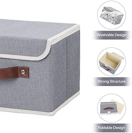 ANMINY Fabric Storage Box Bins with Lids, Gray, 10"x8"x7", 4 Pack - Image 4