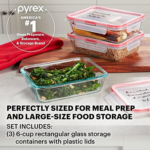 Pyrex Freshlock (3-Pack, 6 Cup) Glass Food Storage Containers Set - Image 2