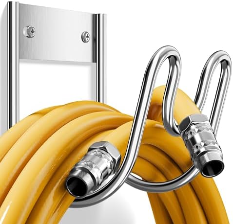 Stainless Steel Garden Hose Holder - Extra Large Heavy Duty Silver SS304 Wall Mounted Hanger for Water Hose, Extension Cords, Vacuum Lines, Anti-Rust Patented Design by Josmimic
