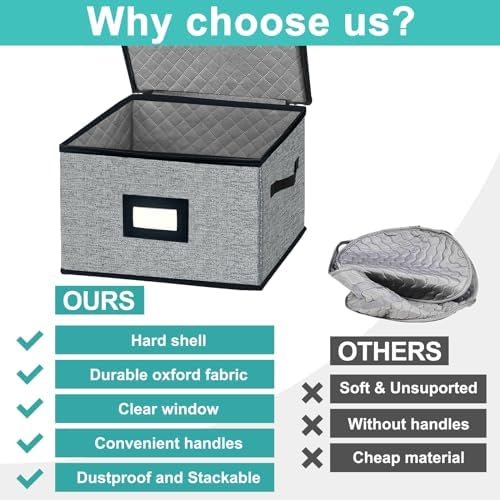 homyfort China Storage Containers - Dinner Plate Storage with Lid, Handles, Hard Shell Dinnerware Protectors for Moving Bowls, Saucer, Padded Protective Storage, 12x12, 2 Pack - Image 7
