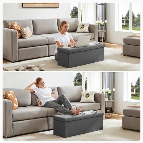DUMOS 43 Inch Folding Storage Ottoman Bench, Large Ottoman with Storage - Image 6
