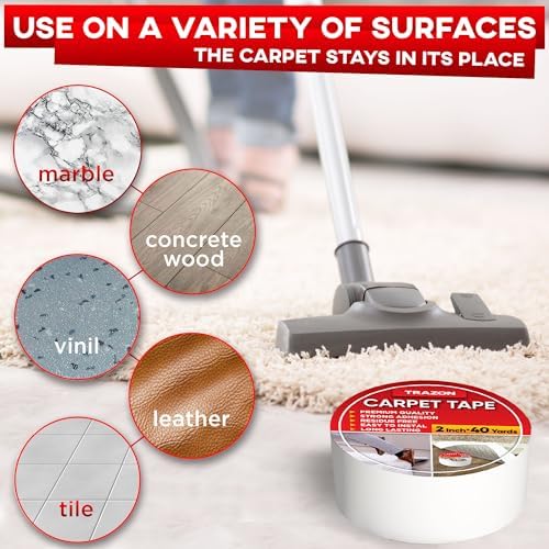 Trazon Carpet Tape Double Sided - 2 in / 120 Ft (40 Yards) Tape Grippers for Hardwood Floors and Area Rugs - Strong Adhesive and Removable, Heavy Duty Stickers, Residue Free - Image 5