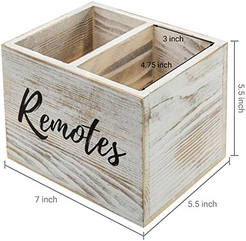 MyGift Remote Control Holder,TV Remote Holder,Wood Remote Caddy for Table,2 Large Compartment,Shabby Whitewashed Solid Wood with Black Cursive Remotes Label - Image 5