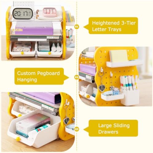 COMIX 3-Tier Paper Organizer Letter Tray, File Organizer for Desk, Yellow - Image 3