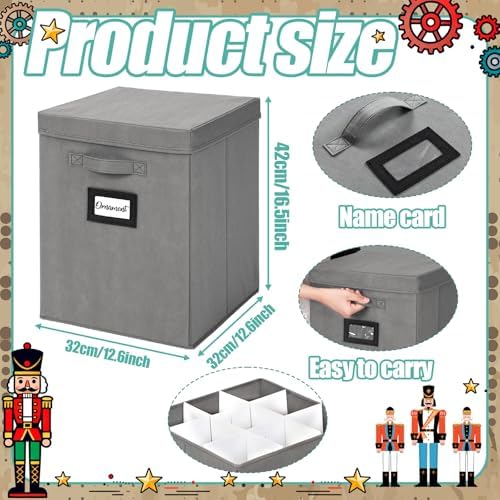 2 Pack 16 Inch Large Christmas Nutcracker Storage Box Hold 18 Nutcrackers Figurine Collectible Storage Box for Holiday Decor Carolers Santa Figure or Nut Cracker Ornaments (Normal,Gray) - Image 2
