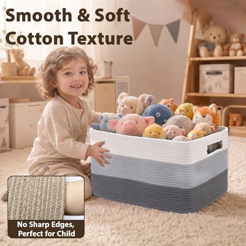 Optish 95L Large Woven Blanket Basket, Storage Basket with Handles, Grey - Image 4