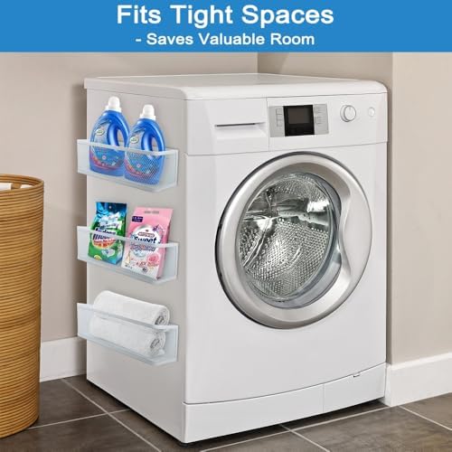 Picowe Magnetic Laundry Organizer, Large Magnet Basket for Laundry Room,16.5lb Capacity Magnetic Shelf for Washer /Dryer, Fridge & Small Spaces ( L, White) - Image 6