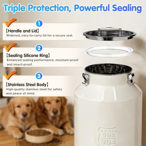 Large 304 Metal Dog Food Storage Container 48LB /45 Qt, Stainless Steel Airtight Pet Food Containers with Lid & Scoop, Pet Food Bin for Dogs, Cats and Dry Food Storage Keep Fresh - Image 5
