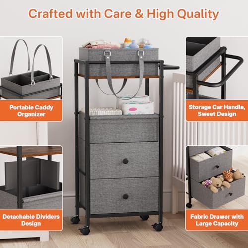 3In1 Modanais Baby Diaper Caddy Organizer Cart with Drawers, Black - Image 4