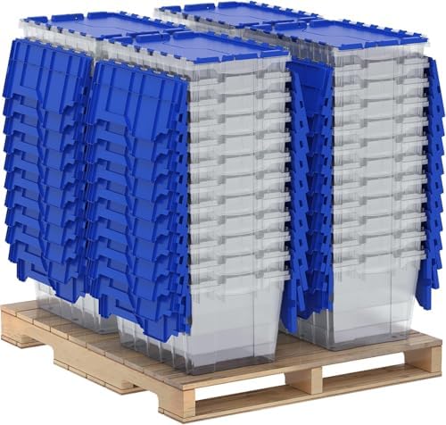 Akro-Mils 98486 12-Gallon Plastic Stackable Storage Keepbox Tote Container with Attached Lid, 21-1/2 Inch x 15-Inch x 12-1/2 Inch, Clear/Blue, Pallet of 48 by Akro-Mils