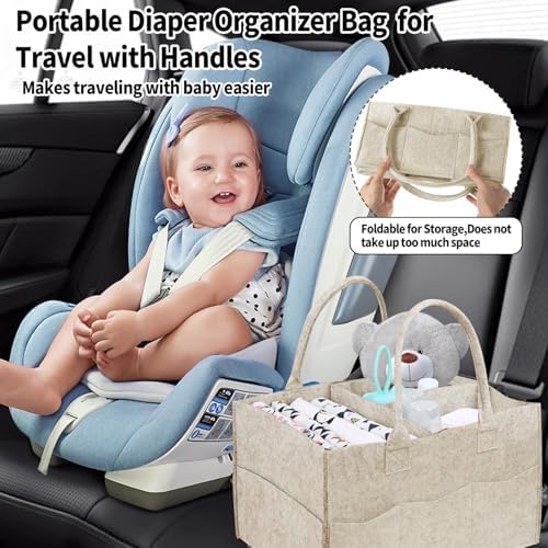2 Pack Diaper Caddy Organizer, Portable Baby Caddy Organizer with Handle, Collapsible Nursery Storage Bin and Gift Baskets for Girls and Boys - Newborn Essentials, Baby Shower Gifts (Oatmeal) - Image 5