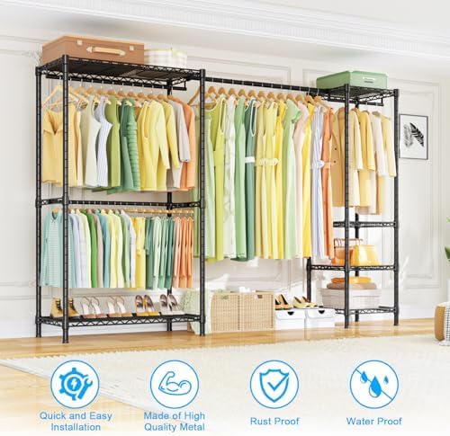 Ulif E10 Clothes Rack（With Stretchable Hanger Rod）Freestanding Clothing Racks for Hanging Clothes，Adjustable Closet Organizer System，Portable Garment Rack 73-97"W x 15" D x 72" H，Max Load 800LBS，Black - Image 3