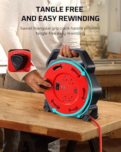DEWENWILS 25FT Extension Cord Reel, Hand Wind Retractable Cord Reel - Image 5
