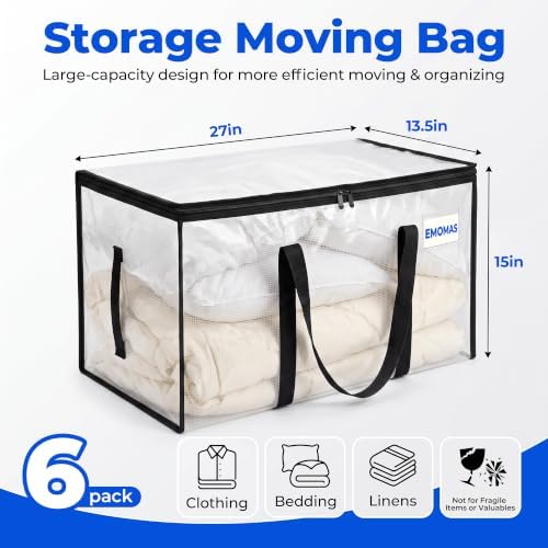6 Pack Clear Moving Bags, Heavy Duty, Extra Large with Handles - Image 2