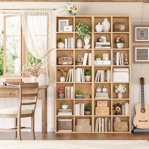 FOTOSOK Wood Bookshelf 7-Tier Narrow Bookshelf Tall CD Media Tower Rack - Image 2