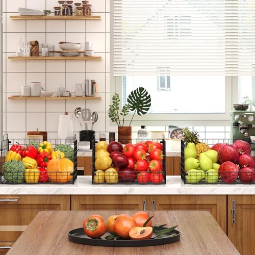 3 Pack XXL Stackable Wire Baskets, Large Storage Bins for Onion, Potato, Vegetable, Fruit, Snack, Pantry Baskets for Kitchen Cabinet Countertop, Pantry Organizers and Storage Solutions - Image 2