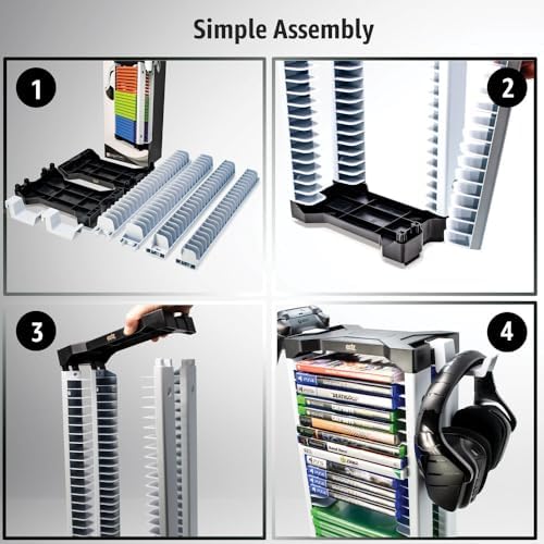 ADZ Universal Game Holder – 46 Game Storage Tower Rack for PS2 PS3 PS4 PS5 PSP Xbox 360 Xbox One Series X Wii Switch Games DVD and Blu-Ray Disks. Includes 2 Controller Mounts (Black) - Image 5