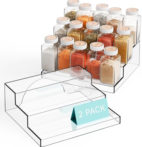 Yieach 2 Pack 3 Tier Clear Acrylic Spice Rack Organizer for Cabinet and Pantry Shelf - 10.3″L Small Tiered Spice Rack and Step Shelves for Vitamin,Medicine Bottle,Jar,Can,Seasoning,Condiment Organizer by Yieach