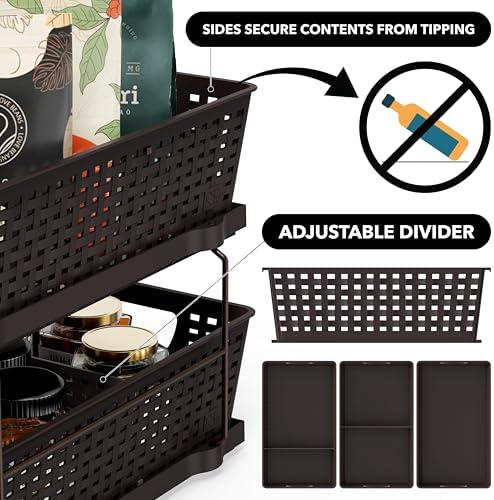 Simple Houseware 2 Tier Pull-Out Sliding Drawer Under Sink Storage, Brown - Image 5