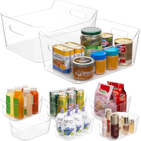 Tiawudi Set of 8 Clear Plastic Storage Bins, 2 Extra Large and 6 Small Storage Containers for Pantry Organization, Multi-Use Organizer Bins for Home, Kitchen, Cabinet, Bathroom, Fridge & Freezer - Image 4