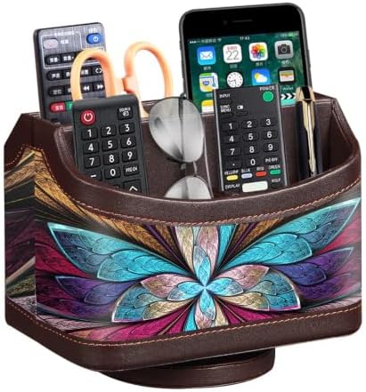 360° Rotatable Remote Control Holder,PU Leather TV Remote Caddy for Table by PUSU
