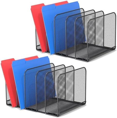 TOPCJ 5 Sections Desk File Holder/Rack/Sorter,Mesh File Organizer,File Folder Organizer,Metal Upright Desktop Organization for Documents,Magazine,Kitchenware,Antiskid,Antirust,Sturdy,2 Packs by TOPCJ