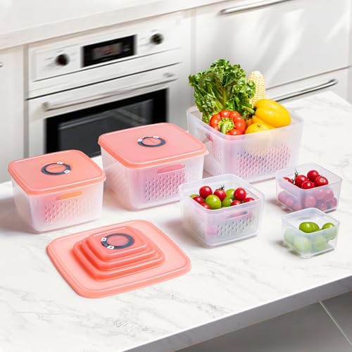 6-Piece Fruit Storage Containers for Fridge with Lids — BPA-Free Produce & Salad Keeper with Removable Colanders, Dishwasher & Microwave Safe, Multi-Size Meal Prep & Lettuce Saver - Image 2