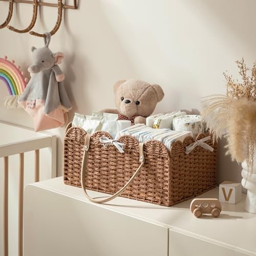 HBlife Large Baby Diaper Caddy, Paper Rope Storage Baskets Nursery Bin with Removable Divider, Portable Car Organizer for Diapers, Baby Shower Gifts, Newborn Essentials Must Haves - Image 3