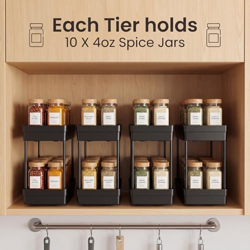 Pull Out Spice Rack,2 Pack 2-Tier Cabinet Organizer, Black - Image 3