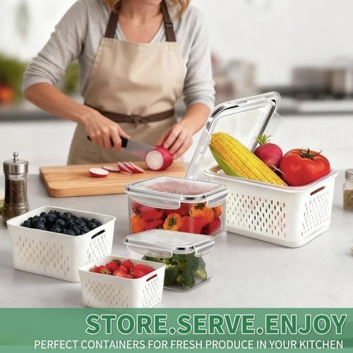 3 Pcs Fruit Containers for Fridge, Strawberry Storage Containers for Fridge, Food Storage Container with Airtight Lid, Removable Colander Basket for Rinsing and Draining, Keep Produce Fresh Longer - Image 7