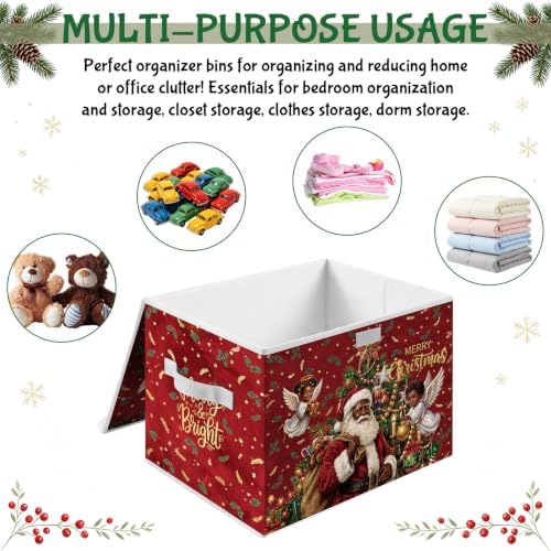 Briwooody Black Christmas Santa Claus Storage Bin with Lid and Carrying Handle African American Christmas Storage Box Large Xmas Decorative Collapsible Container Basket for Organizing Closet Home Gift - Image 3