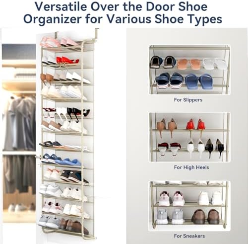 Whitmor 36 Pair Over The Door Shoe Organizer, 12 Tier Hanging Shoe Organizer, Heavy Duty Metal & Mesh Shoe Holder, Hanging Shoe Rack for Closet Organizer & Storage, 74" L x 21.7" W x 7.5" H, Oat - Image 4