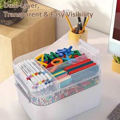 3-Layer Plastic Craft Organizers and Storage Box with Removable Trays, Storage Containers with lids and Handle, Art Supply Storage Organizer for Bead, Ornament, Nail Polish, Tape（10.62"x9"x7.67"） - Image 5